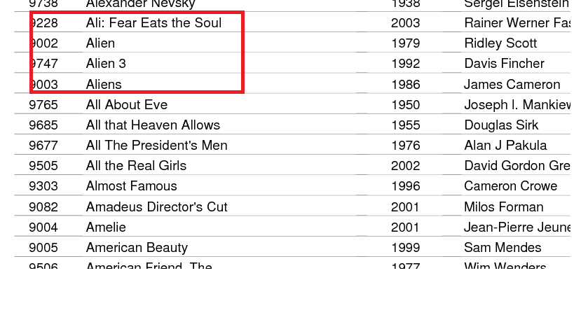terms that match "ali" in a sorted list